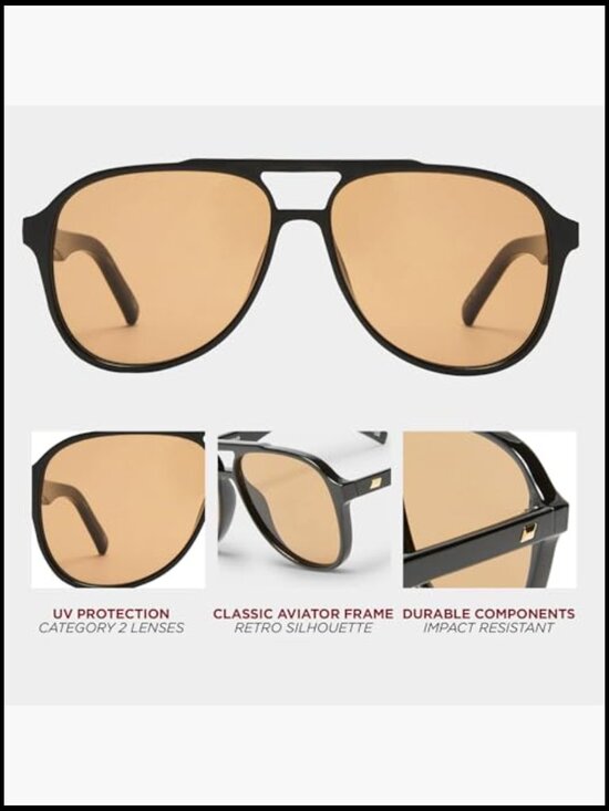 Vintage Aviator Sunglasses - Non-Polarized Tan Tint Lenses - Lightweight